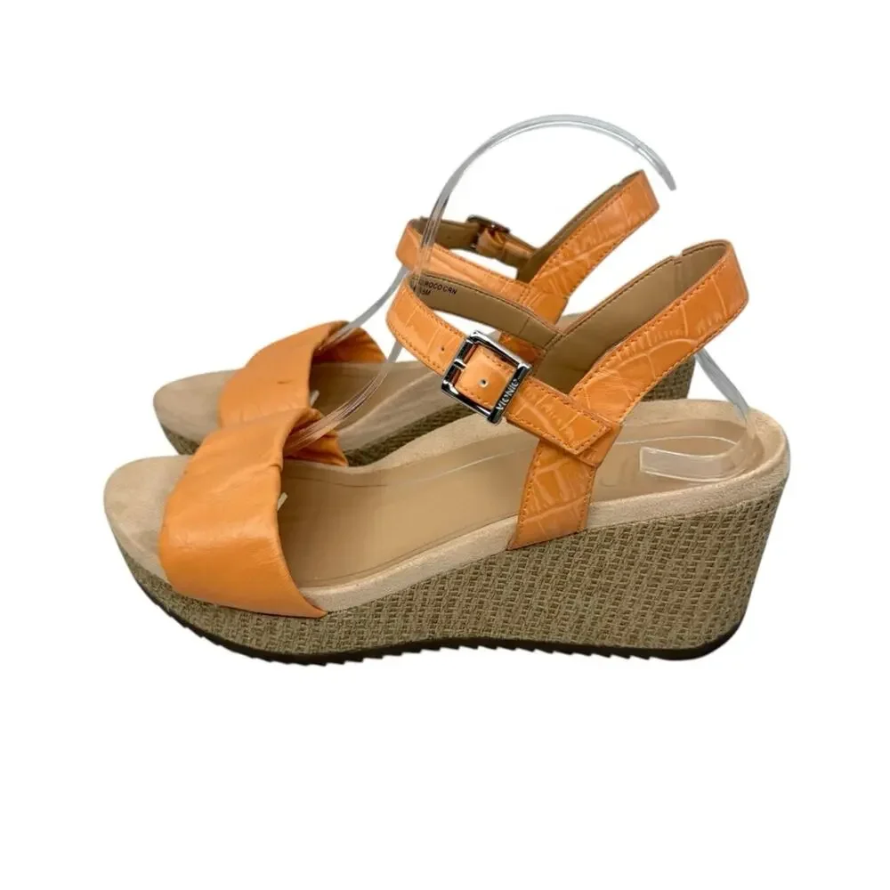 VIONIC Hoola Aileen Crocodile  Strap Wedge Comfort Melon Sandals Women’s Sz 9.5